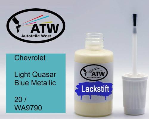 Chevrolet, Light Quasar Blue Metallic, 20 / WA9790: 20ml Lackstift, von ATW Autoteile West.